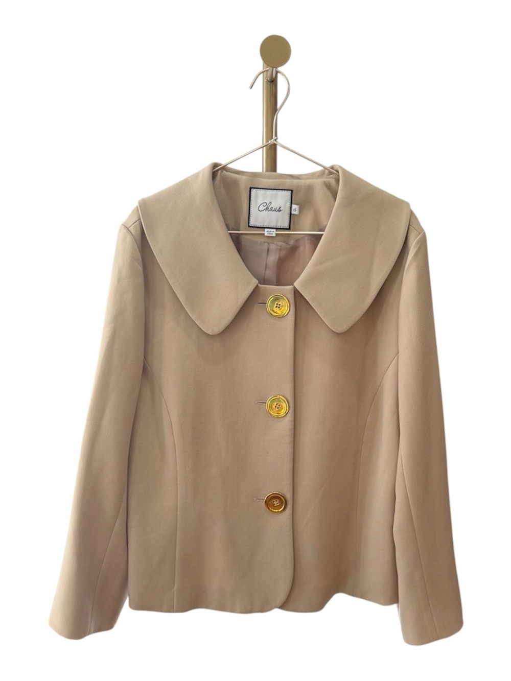 Chaus  Size 16 Beige Short Coat with Statement Collar